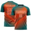 Custom Teal Orange-White Line Sublimation Soccer Uniform Jersey