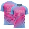 Custom Light Blue Pink-White Line Sublimation Soccer Uniform Jersey